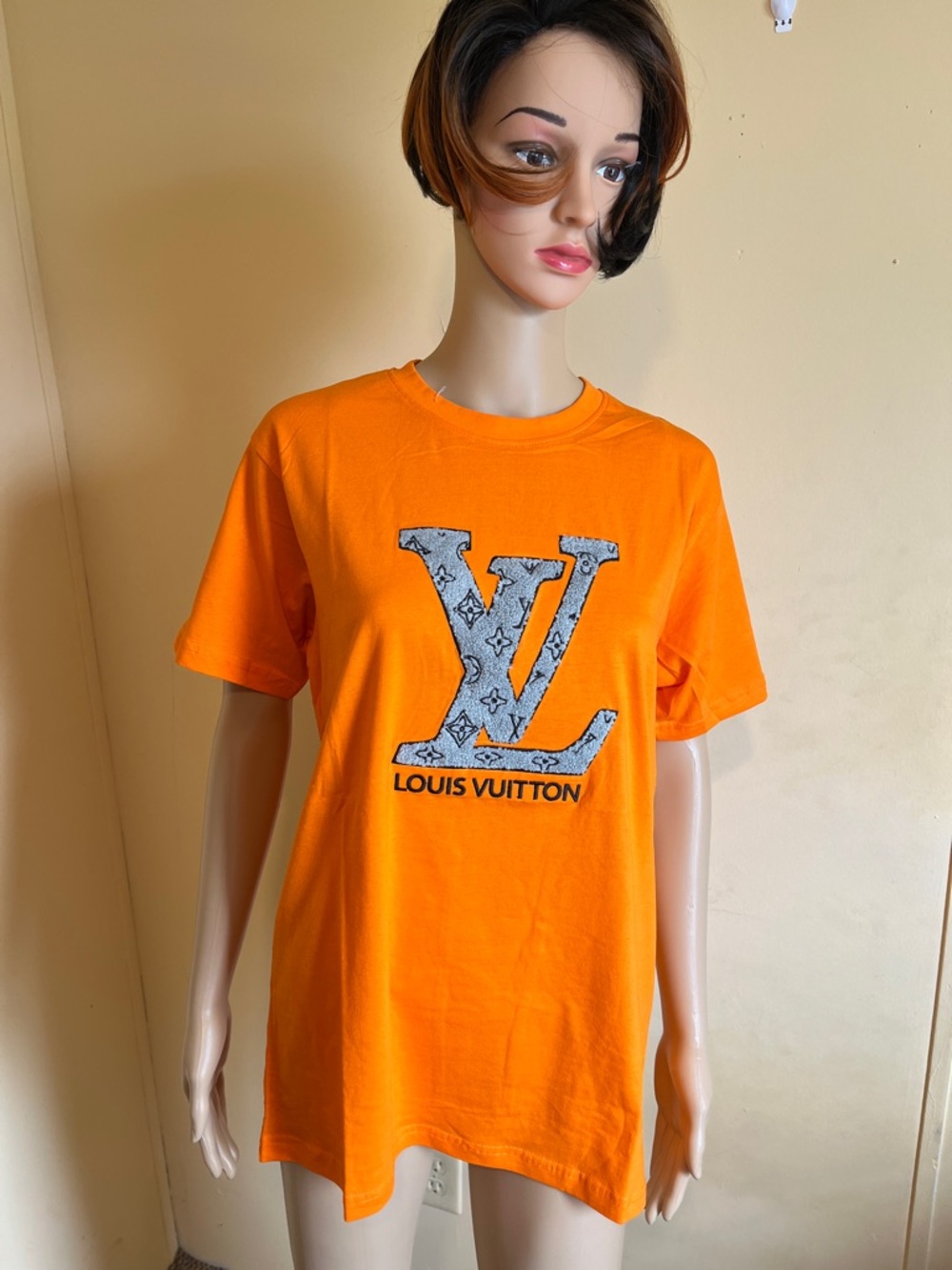 Louis Vuitton Bright Orange Tee with Gray Monogram LV